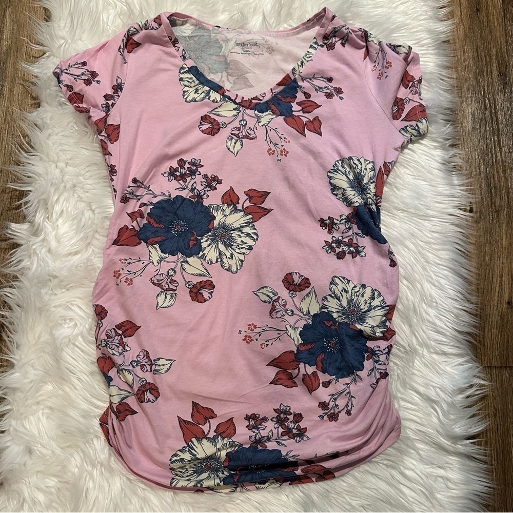 Motherhood Maternity Pink Floral Short Sleeve Tee Size Medium